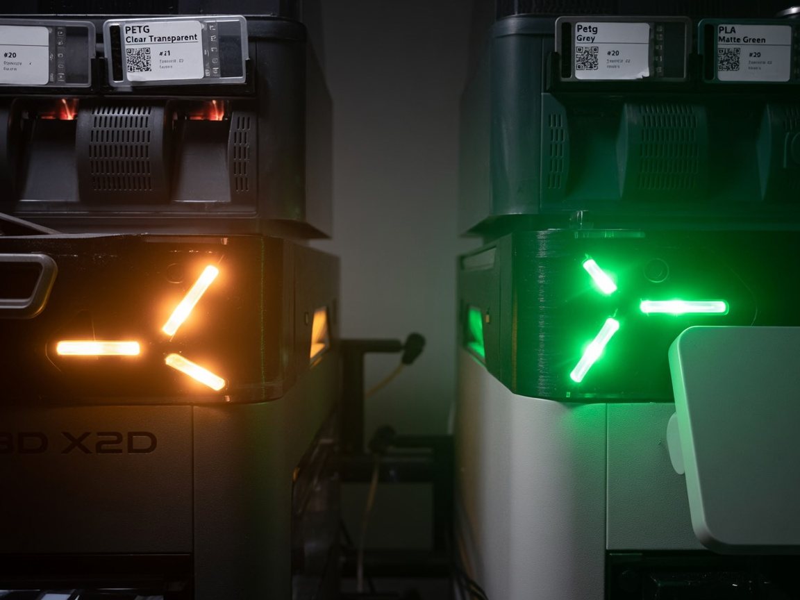 The airflow riser on top of the printer, lit amber and green